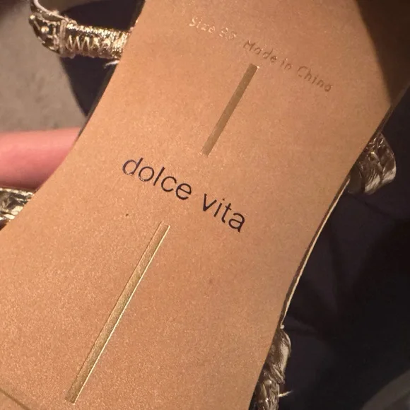 🆕 Dolce Vita Distressed Gold Strap Cage Leather Slingback Pointed Toe Heels 9.5 - Picture 8 of 17